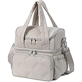 Hedcaw Lunch Bag Women Double Deck Quilted Puffer Insulated Lunch Cooler Leakproof Durable Reusable For Work Picnic Meal Prep