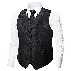 Dubulle Mens Black Paisley Suit Vest and Tie Set