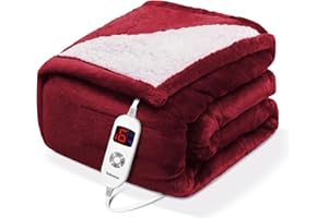 YOKIMISU Heated Blanket Electric Throw, Soft Flannel & Comfort Sherpa Electric Blanket, Fast Heating 6 Heating Levels and 4 Hours Auto Shut Off, ETL Certified, Machine Washable, 50"x60", Red