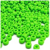 The Crafts Outlet 100pc Plastic Round Opaque Pony Beads 9x6mm Bright Green Neon