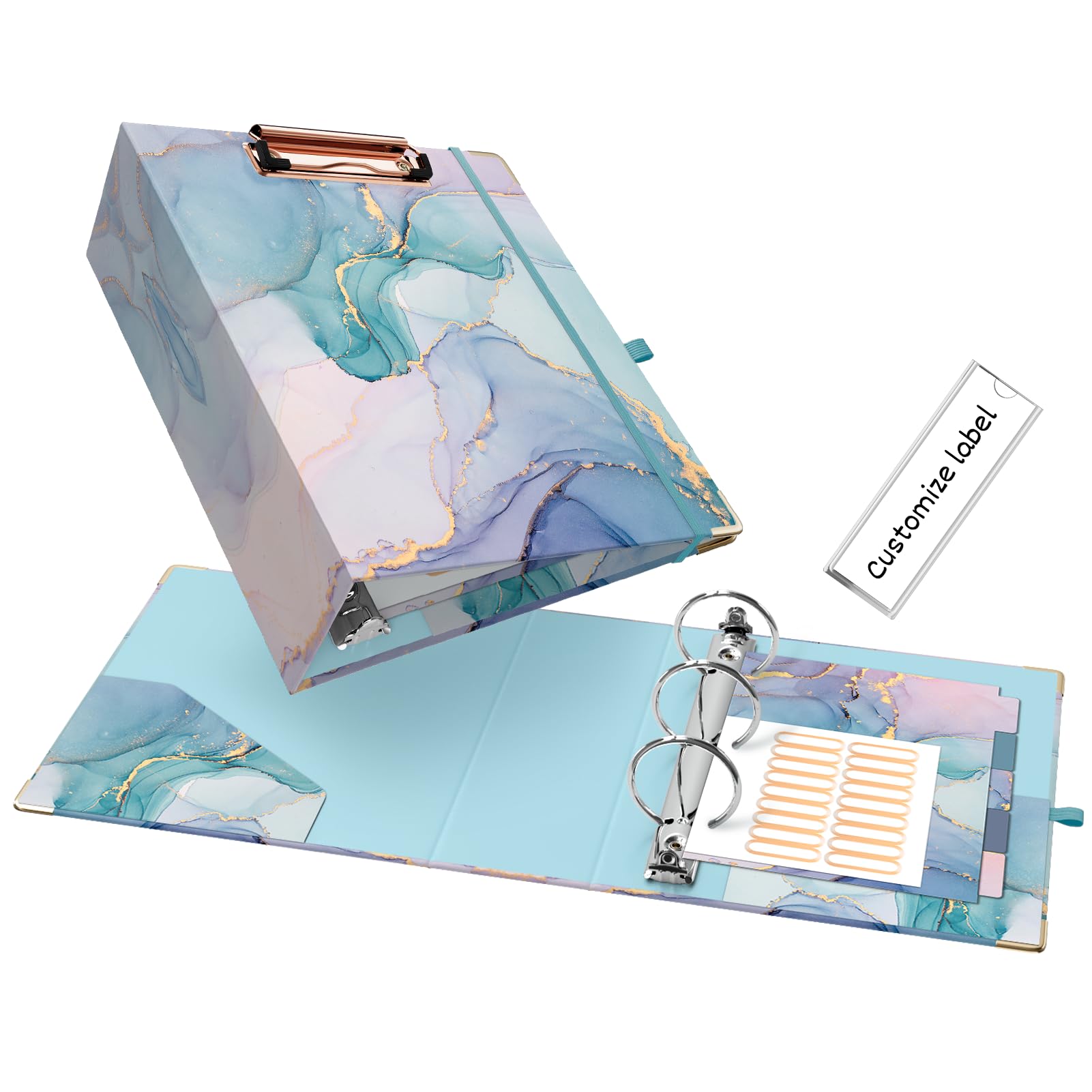 Photo 1 of EYROZILL Mini Binder with Clipboard, 3 Ring 2 Inch,for 5.5" x 8.5" Paper.A5 Binders with 5-Tab Dividers for School Office Supplies and Home, Green Marble