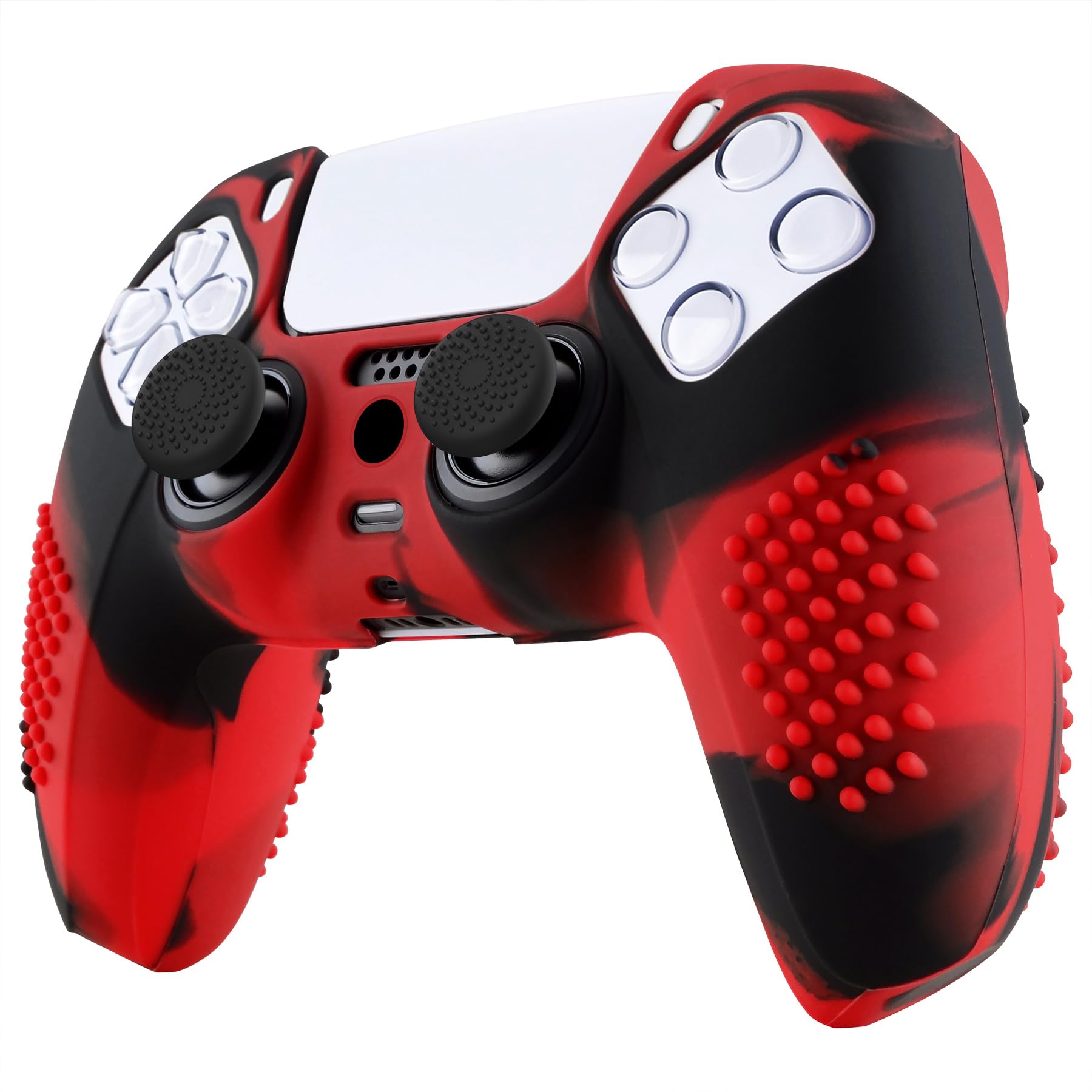 eXtremeRate PlayVital 3D Studded Edition Anti-Slip Silicone Cover Skin for ps5 Controller, Soft Rubber Case Protector for ps5 Wireless Controller with Thumb Grip Caps - Red & Black
