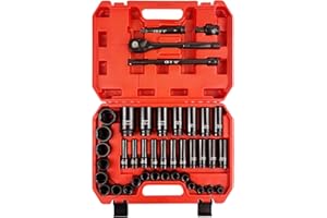 WETT 1/2" Drive Impact Socket Set, 40Pcs Metric Socket Wrench Set (8-32mm), Heavy Duty Standard Sockets Assortment, Deep/Shallow, 1/2-Inch Ratchet Handle, 5", 10" Extension Bar, Universal Joint