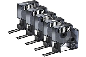 KCMYTONER 5 Pack Compatible for Dymo Rhino 1805436 3/4" 19mm White on Black Vinyl Permanent Industrial Label Tape for Rhino 4200 5000 5200 6000 and 3M Label Maker