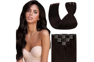 Sunny Hair Remy Clip in Hair Extensions Human Hair Double Weft Hair Extensions for Women Clip in Extensions Darkest Brown 18i
