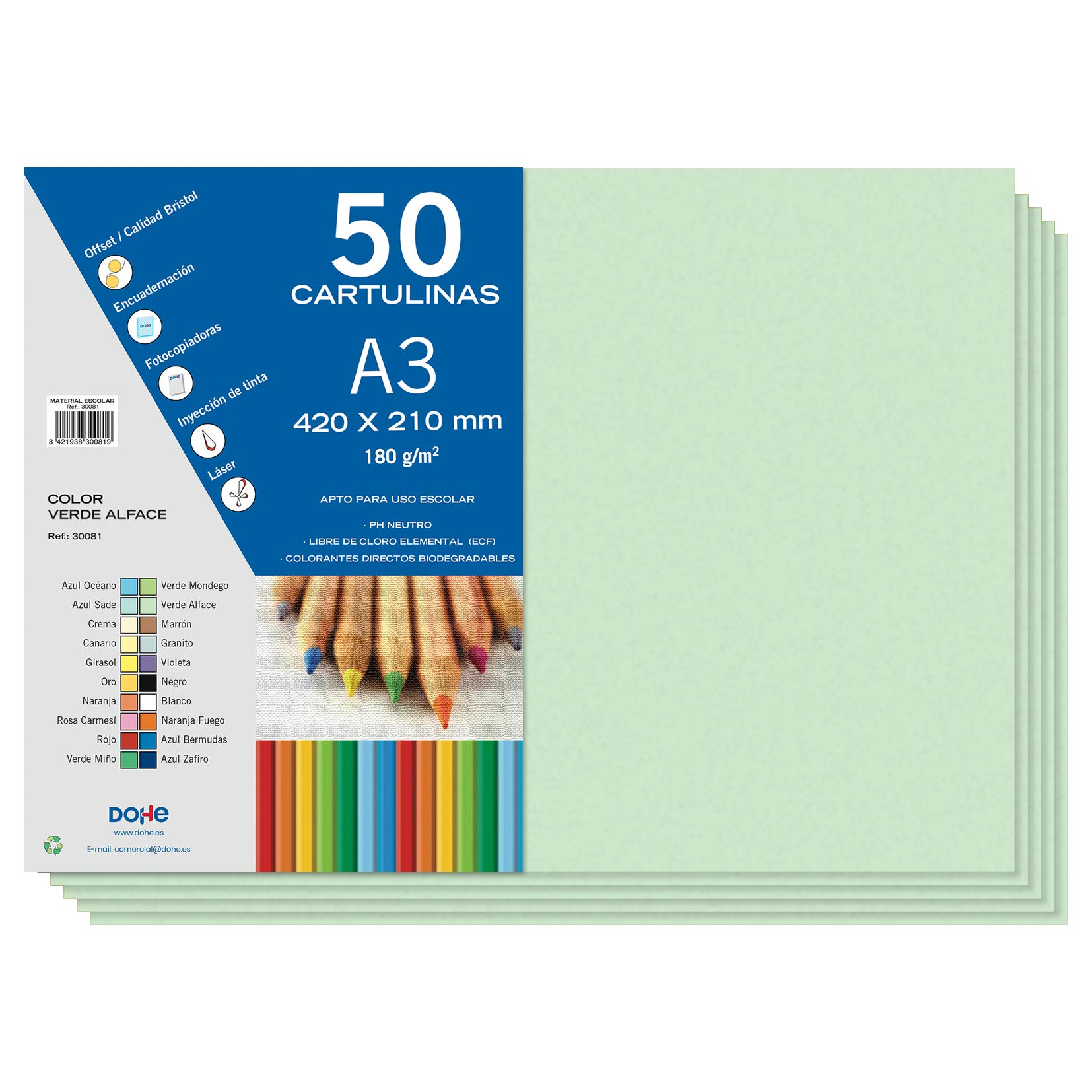 Dohe - Cardboard 50 Sheets in A3 - Alface Green