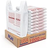 Thank You Plastic Bags1000 Count White With Handle 4 Gallon (11.5" x 6.5" x 21"), T-shirt Trash Bags Liner For Grocery, Shopping, Small Business, Restaurants (Made In USA)