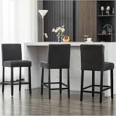 Creek Vista Bar Stools Set of 3, 26'' Counter Height Bar Stools, Black | Faux Leather Barstools, Vintage Patterns, Wood Legs, with Back, Upholstered, Modern, Comfortable, Sturdy, Kitchen, Island