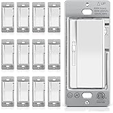 BESTTEN 12 Pack Super Slim Slide Dimmer Light Switch, Single Pole or 3 Way Dimmer Switches, Compatible with LED Dimmable Lamp, CFL, Incandescent, Halogen Bulb, ETL Listed, White