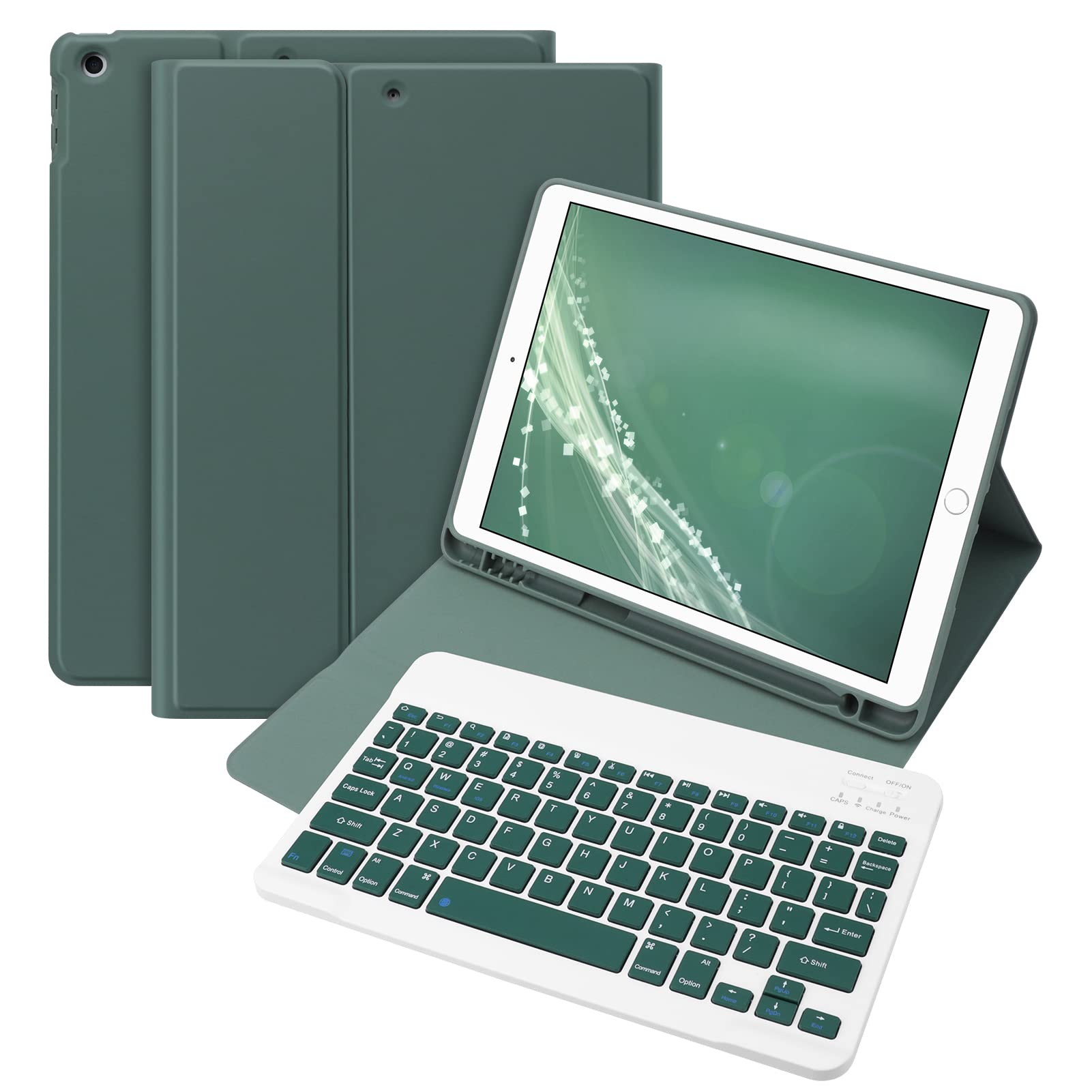 Bettdow for iPad 9th Generation 2021 Keyboard Case, Detachable Wireless Keyboard, Case with Pencil Holder for iPad 9th Gen 2021/8th Gen 2020/7th Gen 2019 10.2 Inch (Darkgreen)