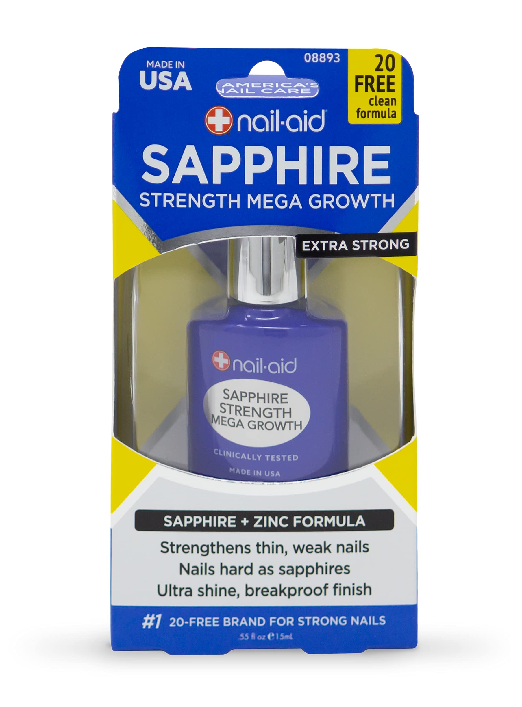 Nail-Aid Sapphire Strengthener & Mega Growth Treatment - Clear, 0.55 Fl Oz
