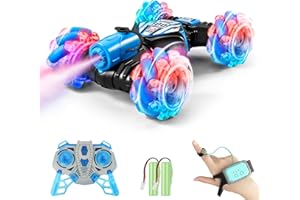 BOKSIYUR 4WD Remote Gesture Sensor Car,Gesture Sensing RC Stunt Car,Remote Carwith Spray Effect LED Lights,All Terrain Off Road RC,2.4Ghz Hand,Birthday Kids Xmas Gifts