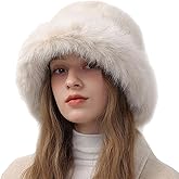 Peicees Winter Bucket Hat for Women Fur Russian Ushanka Ladies Fluffy Snow Hat Fuzzy Fisherman Cap Warm Cute
