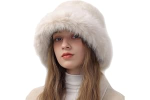 Peicees Winter Bucket Hat for Women Girls Fur Russian Ushanka Ladies Fluffy Snow Hat Fuzzy Fisherman Cap Warm Cute