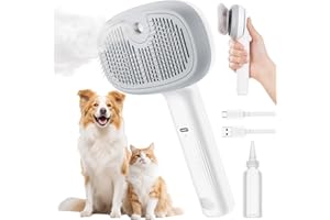 Pecute Steam Cat Brush, Self-Cleaning Cat Steam Brush with 2 Water Spray Modes, Large Capacity Tank, Dog Brush for Shedding Massaging Grooming, Cool Mist Only