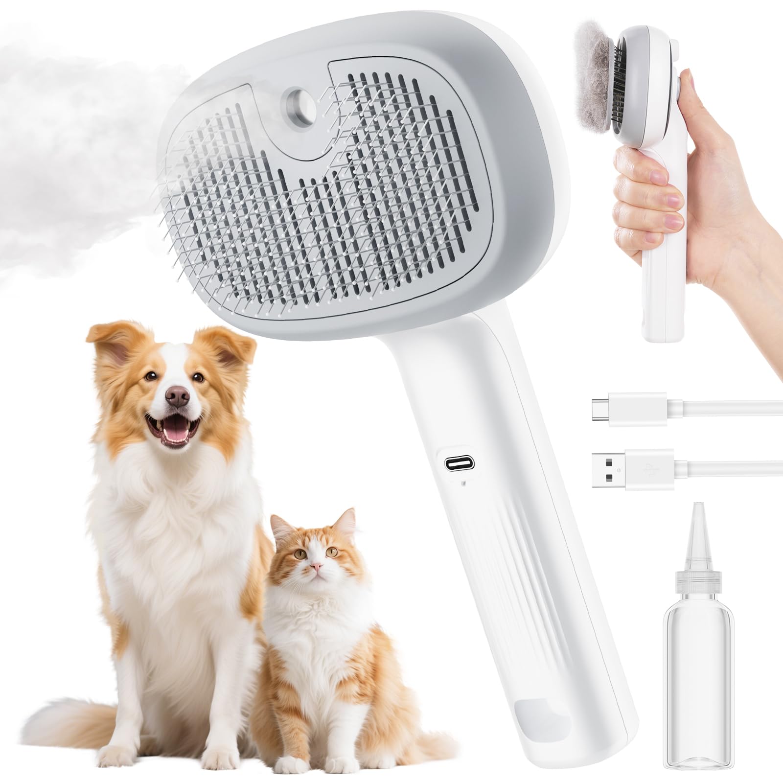 Photo 1 of Pecute Steam Cat Brush, Self-Cleaning Cat Steam Brush with 2 Water Spray Modes, Large Capacity Tank, Dog Brush for Shedding Massaging Grooming, Cool Mist Only