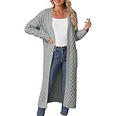 OUKODS Womens Long Cardigan Sweaters Fall Open Front Coat Long Sleeve Cable Knit Maxi Outerwear Trendy Jacket Clothes