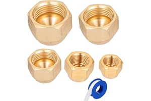 Breezliy Brass Flare Cap Assortment Kits, SAE 45 Degree Flared Tube Fitting for 1/4" 5/16" 3/8" 1/2" 5/8" Tube OD 5 Sizes Set