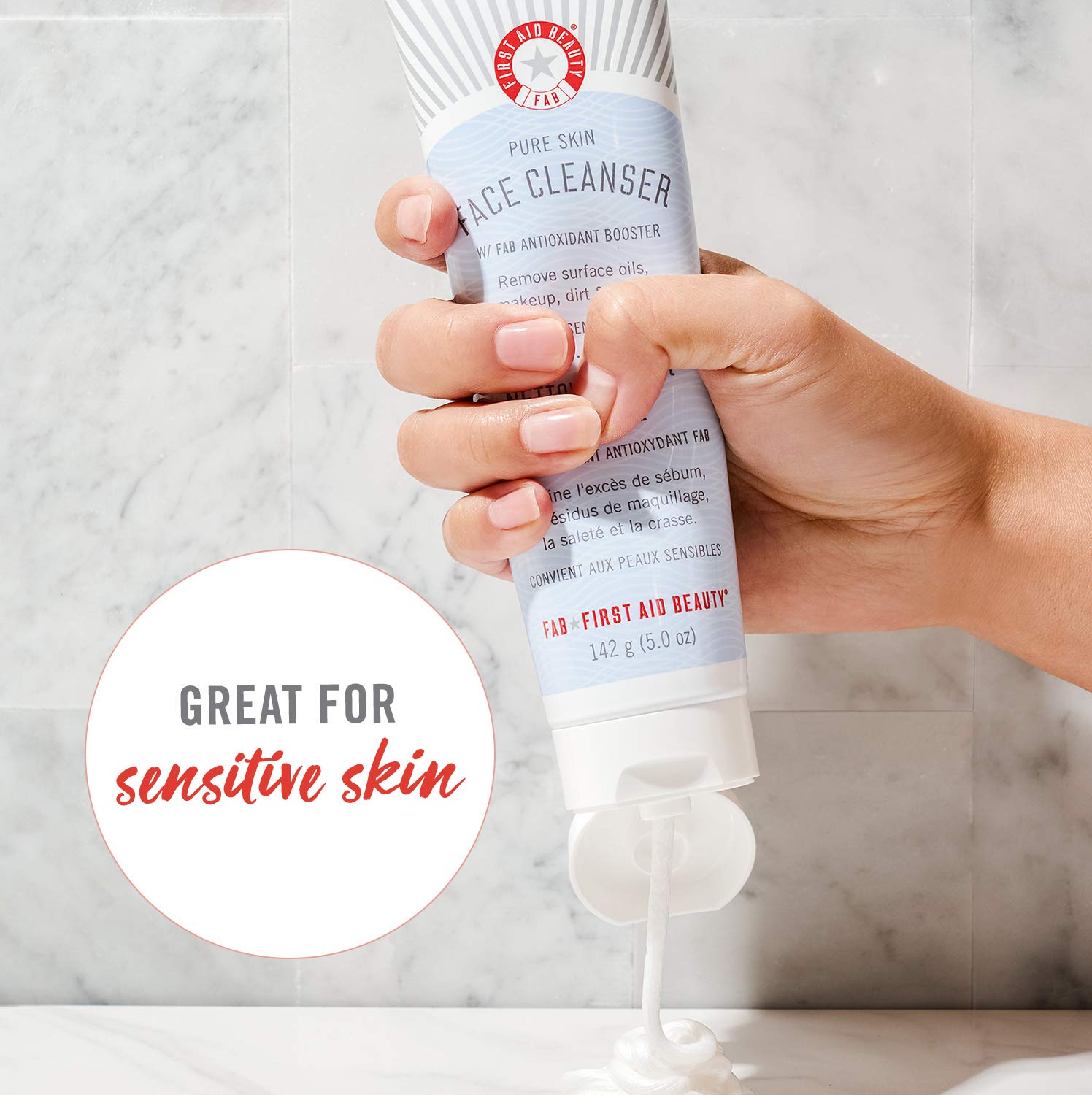 First Aid Beauty Pure Skin Face Cleanser, Sensitive Skin Cream Cleanser with Antioxidant Booster – 5 oz.: Beauty