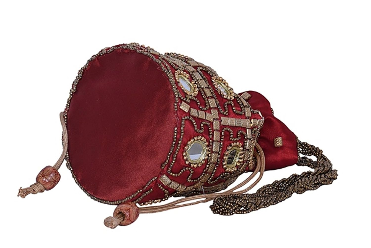 decot women's cotton embroidery design potli hand bag (dark red)