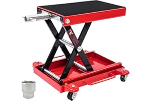 Donext 1100 LB Motorcycle Lift Center Scissor Lift Jack with Dolly Wide Flat Hoist Stand Bikes ATVs Garage Repair Stand with 