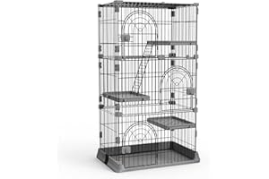 GANGGEND 4 Tiers Cat Cage Playpen Crate 52.5 Inch Large Kennel Enclosure Metal Cage Indoor Outdoor with 3 Platforms 3 Front Doors 1 Ramp Ladders, Suitable for Pet Cat,Ferret,Bunny, Chinchillas