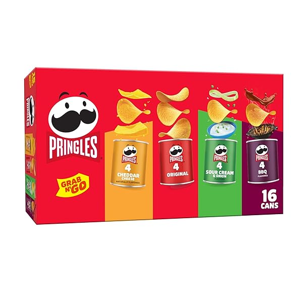 PRINGLES POTATO CRISPS CHIPS, LUNCH SNACKS, OFFICE AND KIDS SNACKS, GRAB N’ GO, 1.38 POUNDS, VARIETY PACK (16 CANS)