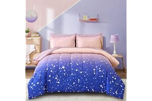 Drucon Rainbow Kids Comforter Set 6 Pieces Bed in a Bag Twin Size, Glitter Sparkles Gradient Bedding Set(1 Comforter, 1 Flat Sheet, 1 Fitted Sheet, 1 Pillow sham, 2 Pillowcases)