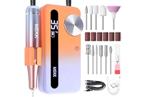 MEKK Nail Drill Kit,35000RPM Electric Nail Drill Professional Electric Nail File with 12PCS Bits,Anti-Shaking Cordless E Filer for Nails,Home & Salon(Orange Blue)