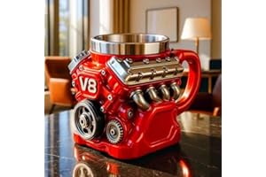Retro Engine Coffee Mug,V8 Engines Stainless Steel Cup,3D Mechanical Coffee Cup,Stainless Steel Double Wall Insulation Car Mu