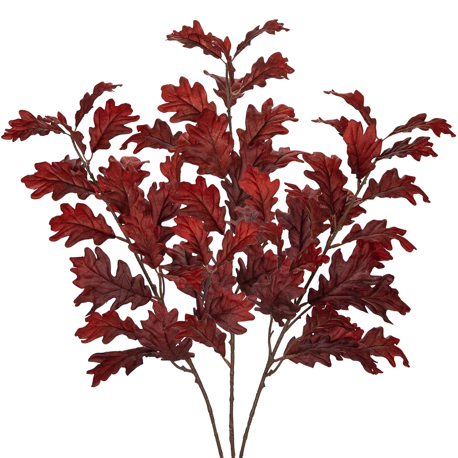 Photo 1 of 3 Pcs Artificial Fall Branch Decorations for Home, 30" Fake Fall Stems Plants Indoor, Faux Long Autumn Leaf Stems for Vase Filler, Autumn Decor Oak Leaves Sprays Centerpiece Wedding Table(Burgundy)