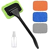 KVAEY Car Windshield Cleaning Tool, Microfiber Window Cleaner with 4 Washable Reusable Cloth Pad & Extendable Handle, Auto Glass Cleaning Kit with Spray Bottle for Glass Wiper