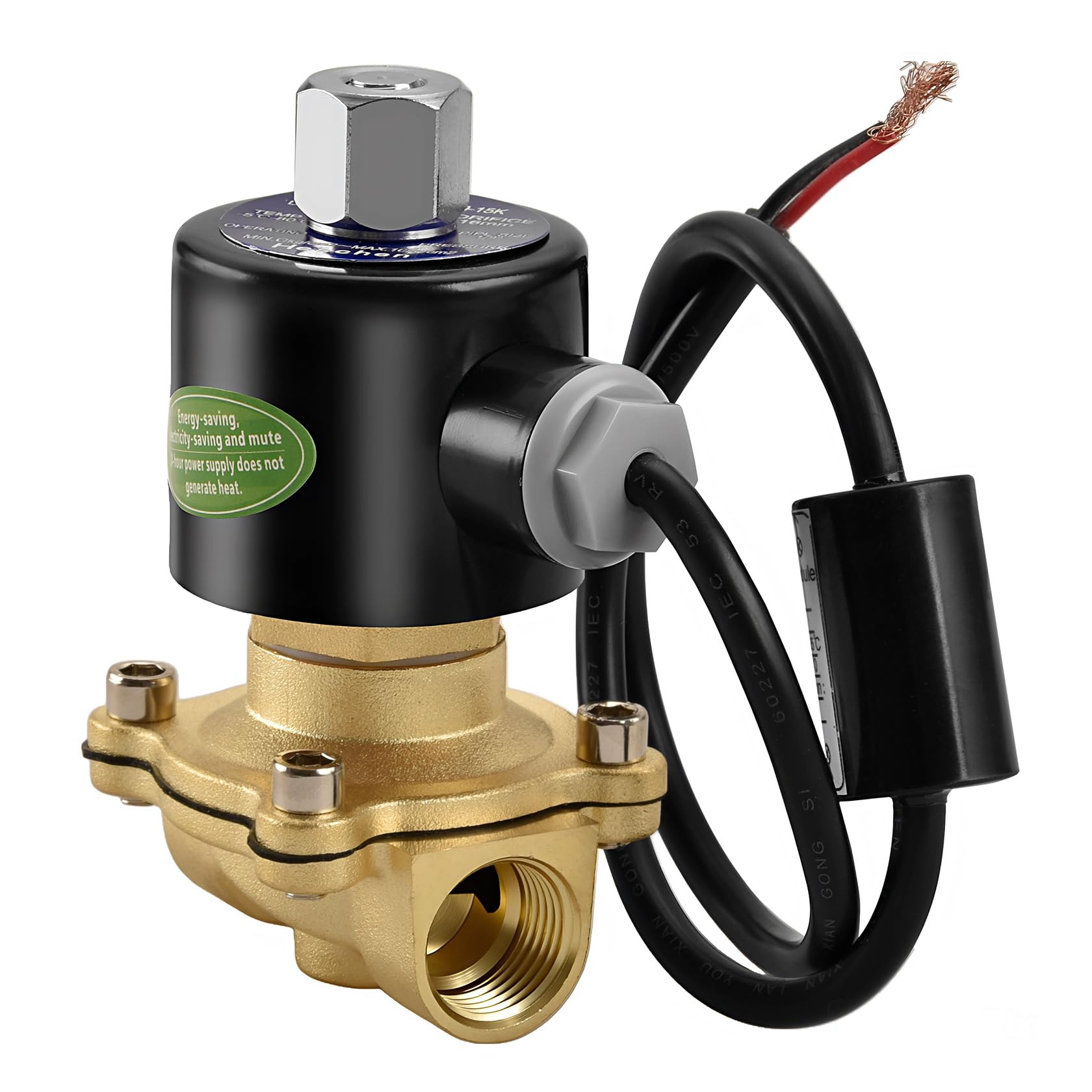 Heschen Brass Electric Solenoid Valve, 2W-160-15KJ, PT1/2'', DC12V, Direct Action Water Air, Normally Open