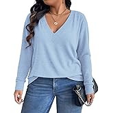 VISLILY Plus-Size-Tops for Women Trendy V Neck T Shirts Casual Dressy Long Sleeve Tunics Tees Loose Fit Blouses XL-5XL