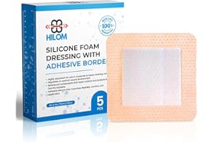 Hilom Silicone Foam Dressing with Adhesive Border 4 in x 4 in (5 Pack) Waterproof Dressing | Moist to Heavily Draining Wounds Including Pressure Ulcer, Burns, or Lacerations | Latex Free…