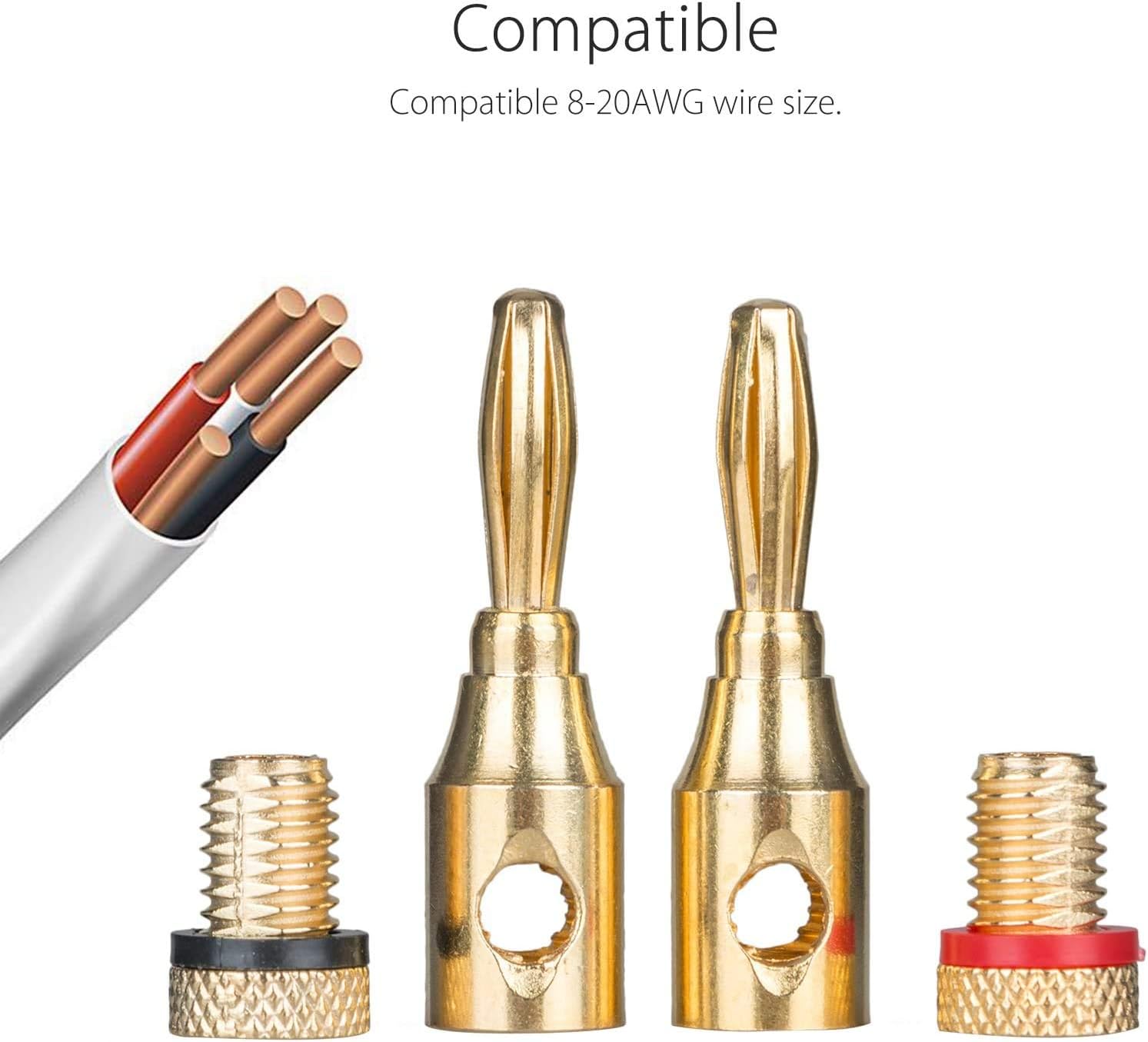 RUNCCI-YUN 24-Pack Banana Plugs, 24K Gold Plated Audio Jack Wire Cable Screw Connectors, for Musical Speaker Wire & AV Receiver - Image 4