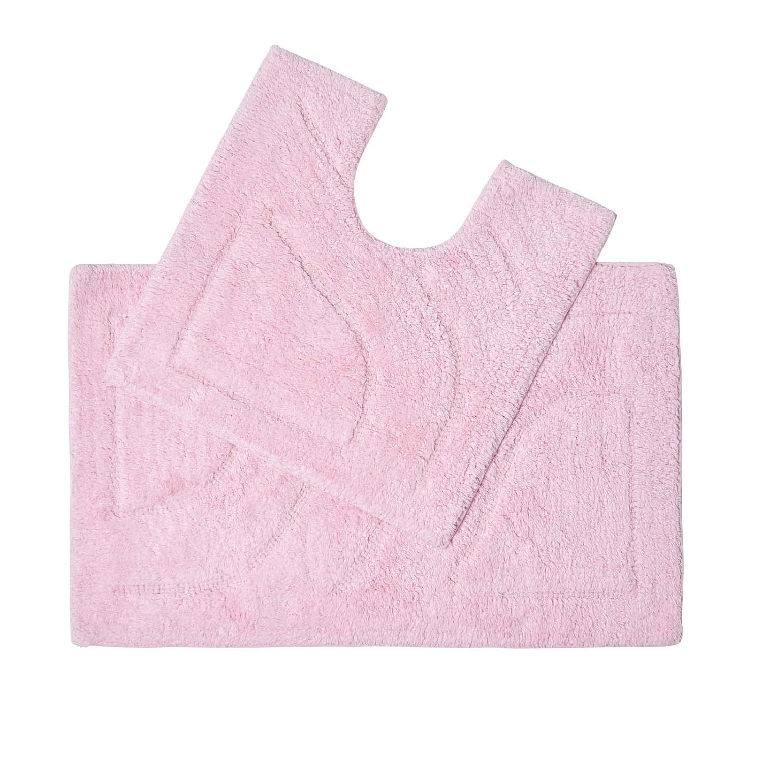 Homescapes Luxury 2 Piece Cotton Bath Mat Set 50 x 80 cm and 50 x 55 cm Pink 100 Cotton