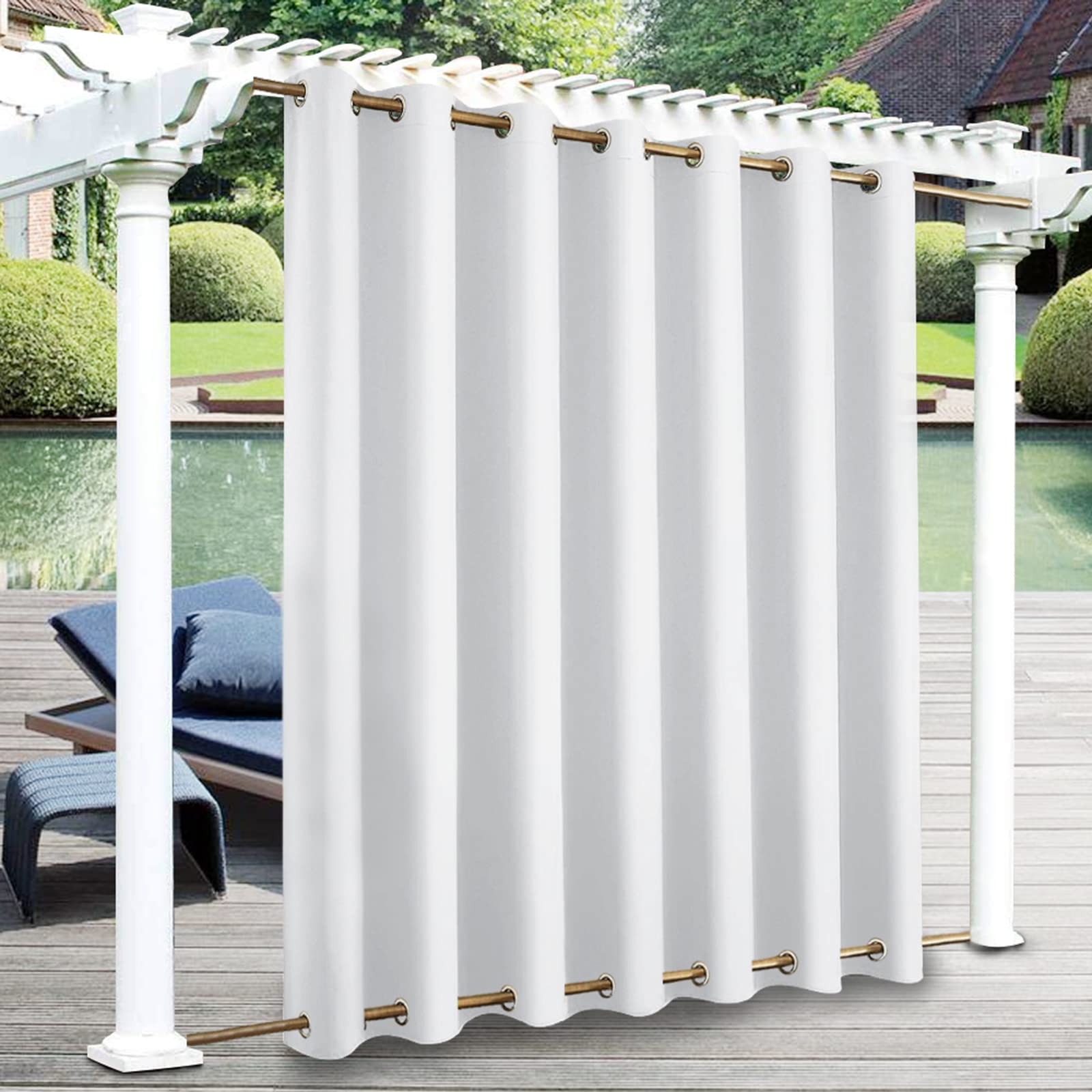 Qelus Outdoor Curtains for Pergola Garden Gazebo W100''x 96'', Waterproof Windproof Outdoor Curtain, Thermal Insulated Blackout Patio Lawn Curtains Drapes Eyelets Top and Bottom, 1 Panel (White)