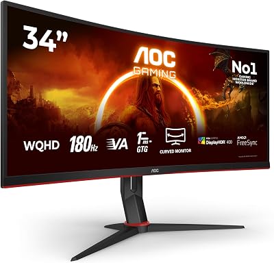 Gaming CU34G2XP - 34 Zoll WQHD Curved Monitor, 180 Hz, FreeSync Prem., HDR400 (3440x1440, 1ms GtG, HDMI, DisplayPort, USB Hub) schwarz-rot
