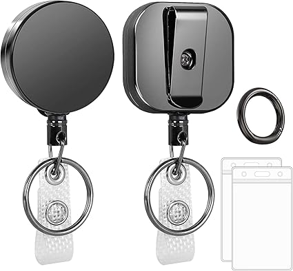 Amazon Co Jp ピンオンリール 2個セット 吊り下げ名札用リール クリップ式 伸縮キーホルダー リールキーホルダー リールストラップ 68 まで伸びる ステンレス製 落下防止 金属製 錆び対策 2個idカードケース付き 家電 カメラ