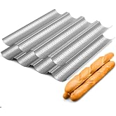 Tiawudi 2 Pack Nonstick Perforated Baguette Pan 15" x 13" for French Bread Baking 4 Wave Loaves Loaf Bake Mold Oven Toaster Pan (Silver)
