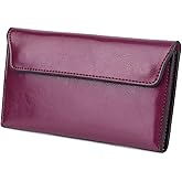 AurexaFashion Women's Genuine Real Leather Slim Envelope Wallet with Detached Card Holder with Magnetic Closure, Phone Holder Clutch (Rose Purple)