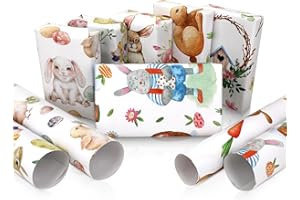 Konsait 9 Sheets Easter Wrapping Paper Fold Flat Large Sheet Happy Easter Day Gift Wrapping Paper Eggs Bunny papers for Sprin
