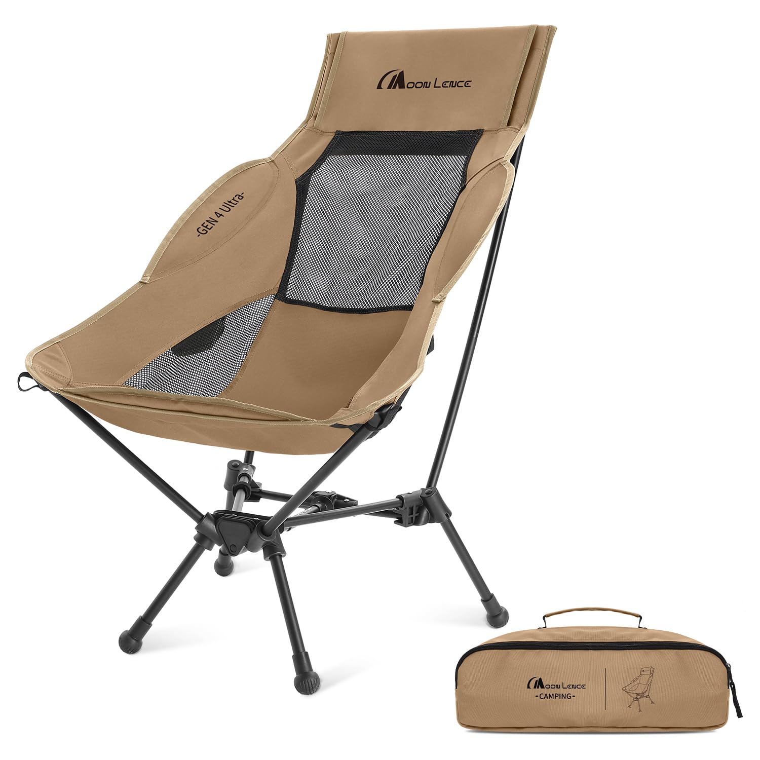 Photo 1 of MOON LENCE High Back Folding Camping Chair, 330lbs Portable Compact Chair with Wide Seat & Ergonomic Back Support (Khaki)