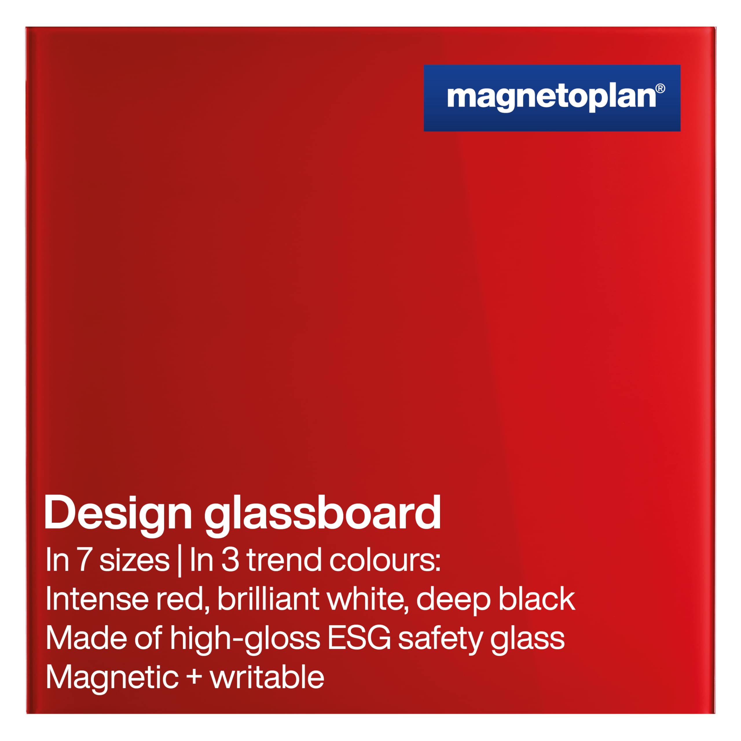 magnetoplan Design-Glasboard | BxH 400x400mm, Intensiv-Rot | Magnethaftend | ESG-Sicherheitsglas Premium Qualität | für Büro, Küche | Beschreibbar mit Board- Kreidemarker | leicht zu reinigen
