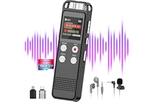 128GB Digital Voice Recorder with 9800 Hours Recording Capacity - Elasound Audio Noise Reduction, Sound Tape Recorder with Playback, Clip-on Mic Dictaphone for Meeting, Lecture (Black)