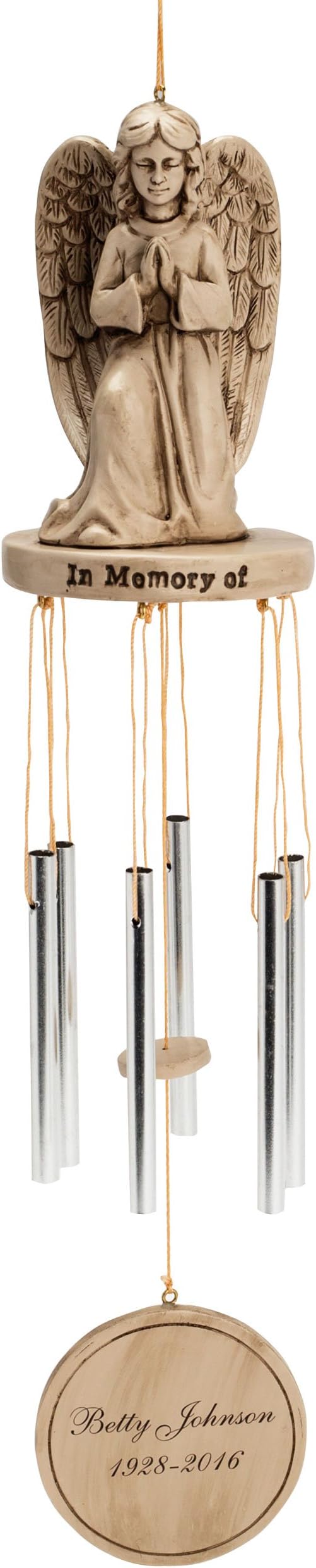 Fox Valley Traders Personalized Memorial Wind Chime, Made of 100% Durable Metal, Artfully Detailed, Outdoor Décor – Measures 5 1/2" Long x 3" Wide, by Maple Lane Creations