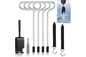 NOWHYX 8pcs Ice Fishing Anchor Tool Kit, Ice Anchor Drill Adapter Kit, Ice-Fishing Shelter Stake Nail with Ice-Fishing Shelter Coat Hooks, for Setting Up ICES Fishing Shelters Tent