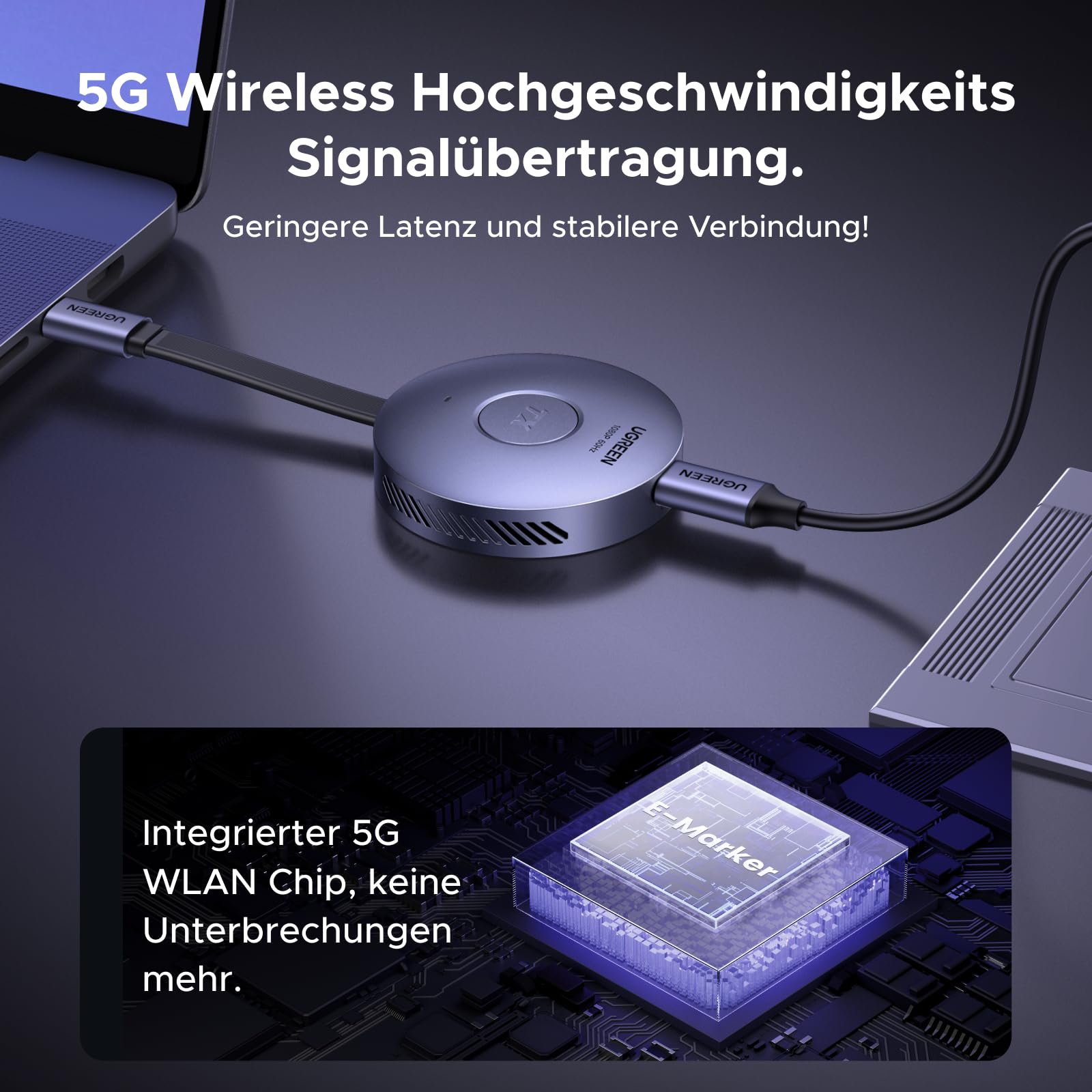 UGREEN kabelloser USB C Sender und HDMI Empfänger Magnetischer Sender Typ C auf HDMI 1080P@60Hz 5G Übertragung für Kompatibel mit Smartphone/PC/MacBook/Kamera/Laptop/Tablet/Fernseher/Monitor (50 m) 4