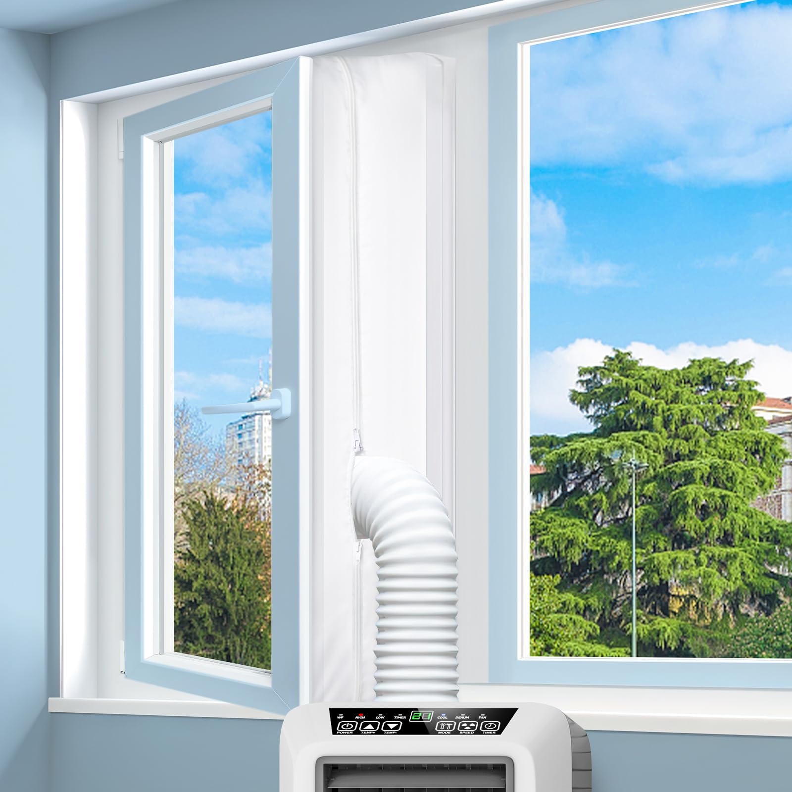 Photo 1 of Gruntbear Portable Air Conditioner Window Seal, 500CM (197'') AC Casement Window Seal Kit, Hot Air Stop Air Exchange Guards with Zip and Adhesive Fastener Works with Tumble Dryer, Keep House Cool
